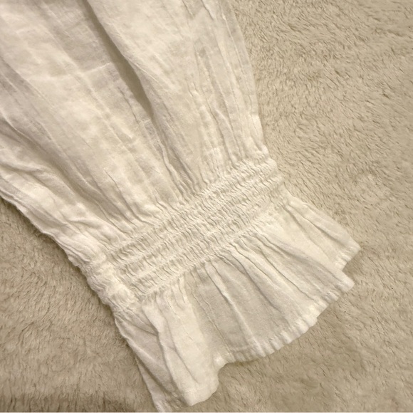 American Eagle Large Smocked White Peplum Blouse Boho Cottagecore LongSleeve Top - Picture 7 of 15